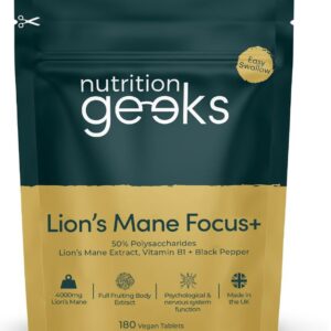 Lion’s Mane Supplement 4000mg with Vitamin B1 & Black Pepper – 180 Vegan Tablets: Your Natural Brain Boost
